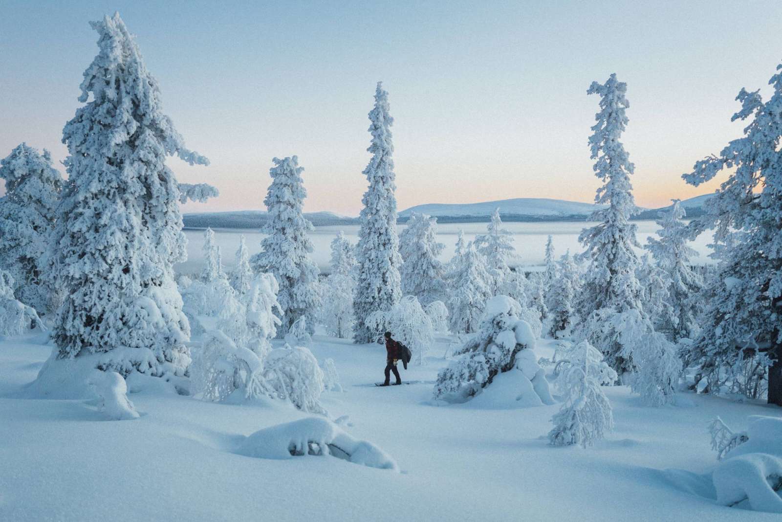 Snowshoeing through the forest in western Finnish Lapland
