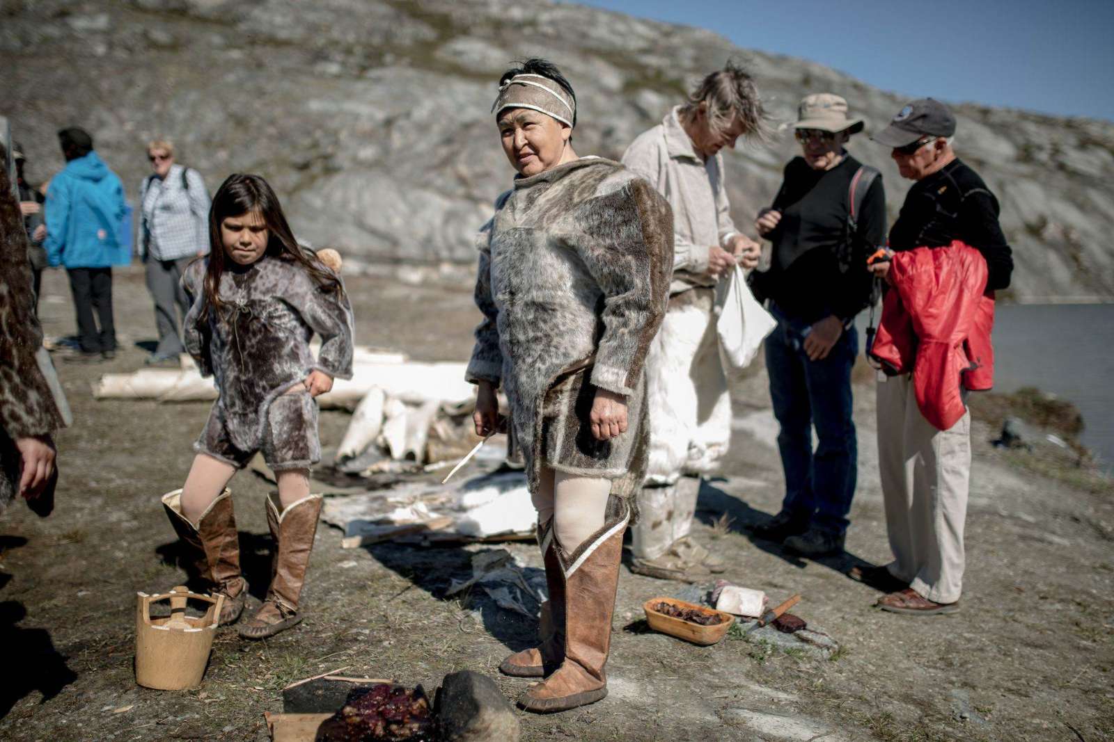 Inuit cultural interpreters at a living village in Qasigiannguit, Greenland