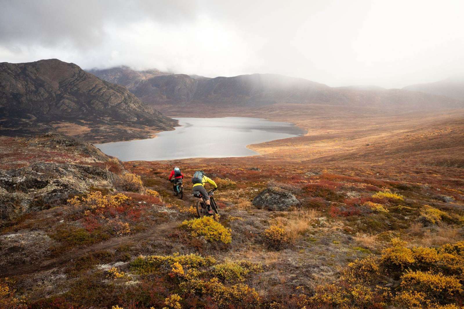 Mountain biker descending in Greenland