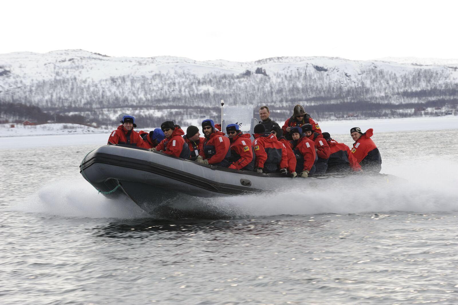 A RIB boat on the water at Kirkenes, eastern Finnmark