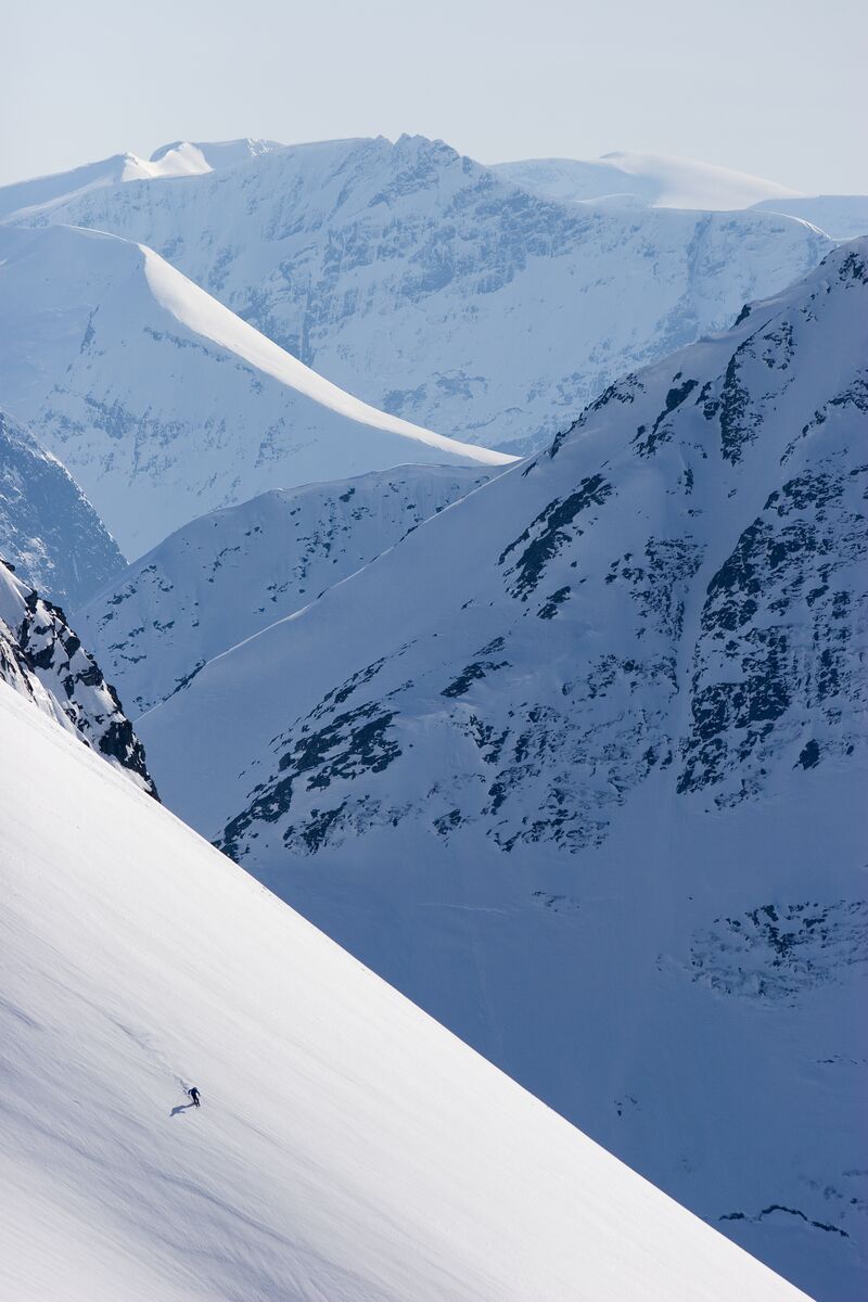 Ski touring above the fjord at Sæbø, Norway