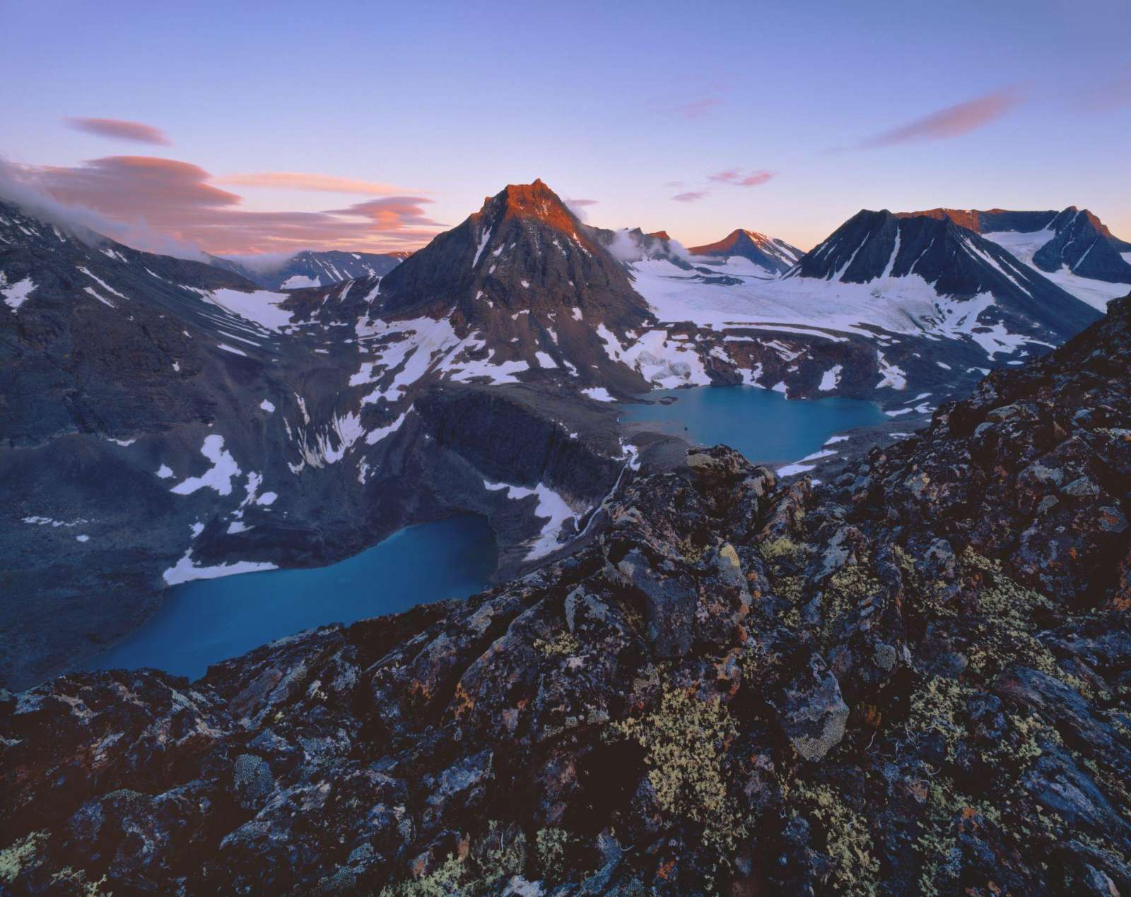 Glacial peaks and mountain lakes in Sarek National Park, Swedish Lapland